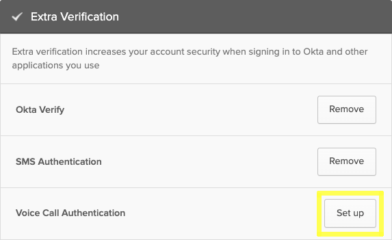 voice call authentication setup